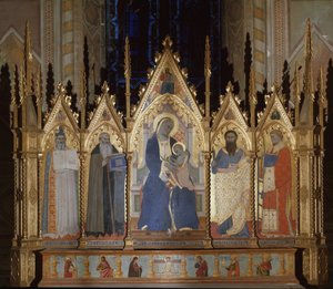 Jungfrau mit den Heiligen Augustinus, Antonius der Große, Bartholomäus und Laurentius von Giovanni di Niccolo del Biondo