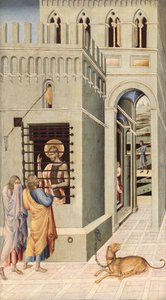 Johannes der Täufer im Gefängnis von zwei Jüngern besucht, 1455-60 von Giovanni di Paolo
