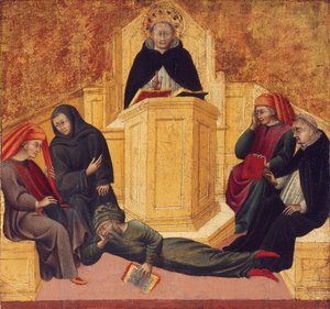 St. Thomas von Aquin verwirrt Averroës