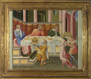 Der Kopf von Johannes dem Täufer wird Herodes gebracht (Predella-Panel), 1454 von Giovanni di Paolo
