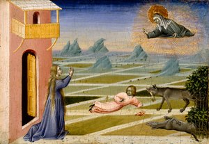 Hl. Klara rettet ein von einem Wolf zerfleischtes Kind, ca. 1455-60