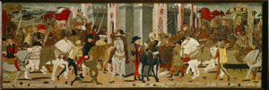 Cassone-Panel: Triumphaler Einzug von Romulus und Tatius in Rom