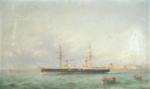 Das Schlachtschiff HMS Inflexible auf dem Weg zur See vom Grand Harbour, Valetta von Girolamo Gianni