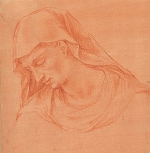 Kopf einer trauernden Frau im Profil nach links, ca. 1575-80 von Girolamo Macchietti