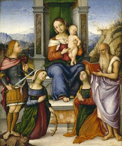 Die Jungfrau und das Kind auf dem Thron mit den Heiligen Michael, Katharina von Alexandria, Cäcilia und Hieronymus, ca. 1512 von Girolamo Marchesi da Cotignola