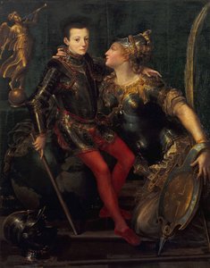 Allegorisches Porträt von Parma, das Alessandro Farnese umarmt, 1556
