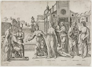 Die Verleumdung des Apelles, ca. 1500-1506 von Girolamo Mocetto