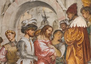 Zentrales Schiff, fünfter südlicher Spann, Christus vor Pilatus, Girolamo Romanino von Girolamo Romanino