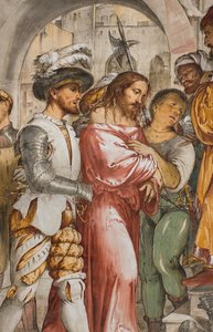 Zentrales Kirchenschiff, fünfter südlicher Spann, Christus vor Pilatus, Girolamo Romanino von Girolamo Romanino
