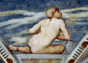 Männlicher Akt, Detail der Fresken von Girolamo Romanino (ca. 1484-nach 1559), im Auftrag von Bernardo Clesio von Girolamo Romanino