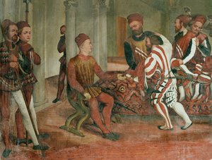Händler präsentieren Bartolomeo Colleoni Kleidung und Teppiche
