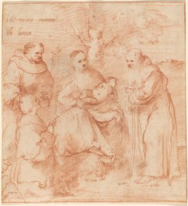 Die Madonna mit Kind, den Heiligen Franziskus und Antonius Abt und einem Stifter
