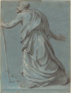 Studie eines Mannes, der nach links geht und einen Stab hält von Girolamo Siciolante