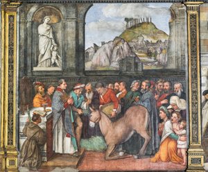 Das Wunder des Maultiers, die Nordwand, Schule des Heiligen (Detail) von Girolamo Tessari