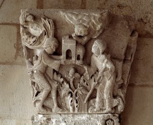 Präsentation eines Kirchenmodells (gemeißeltes Kapital)