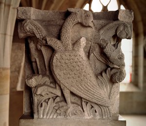 Der Vogel mit drei Köpfen (geschnitztes Kapitel des Kapitelsaals) von Gislebertus