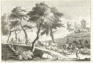 Hügellandschaft mit Hirten und Vieh von Giuliano Giampiccoli