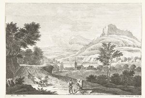 Landschaft mit Ochsenkarren und Beerdigung