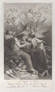Christus gibt die heilige Hostie der knienden Heiligen Katharina von Siena... von Giuliano Traballesi