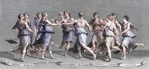 Apollo tanzt mit seinen neun olympischen Musen