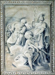 Allegorie der Klugheit und des Wertes, die das gefangene Glück halten von Giulio Ballino