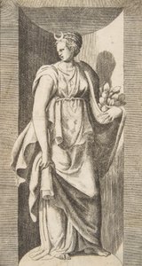 Diana, die in ihrer linken Hand Früchte hält und in einer Nische steht, ca. 1531-76