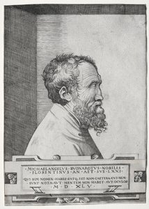 Porträt von Michelangelo im Profil nach rechts von Giulio Bonasone