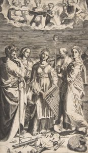 Heilige Cäcilia in der Mitte, begleitet von Paulus, der Magdalena, Johannes, 1531