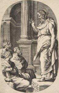 Der heilige Paulus predigt, eine ovale Komposition von Giulio Bonasone