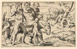 Silenus reitet auf einem Esel von Giulio Bonasone
