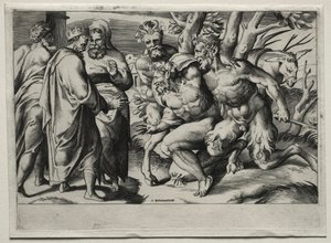 Silen und König Midas von Giulio Bonasone
