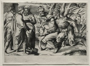 Silenus und König Midas, Mitte des 16. Jahrhunderts von Giulio Bonasone