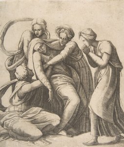 Die Jungfrau in Ohnmacht und in den Armen der heiligen Frauen gestützt, 1531-76 von Giulio Bonasone