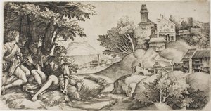 Hirten in einer Landschaft von Giulio Campagnola