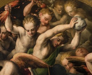 Nordquerhaus, Altar des Erzengels Michael, Erzengel Michael tötet den Bösen, Giulio Campi 1566, Detail