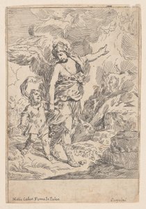 Ein Schutzengel, der Hand in Hand mit einem kleinen Kind geht, 1640-60 von Giulio Carpioni