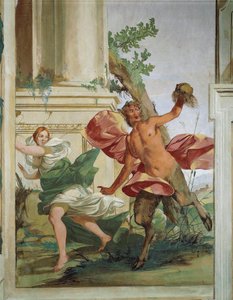 Nymphe Korsika verfolgt von Satyr, der ihre Perücke abzieht, von Giulio Carpioni