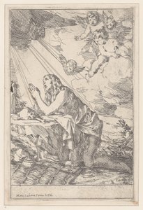 Die reuige Heilige Maria Magdalena, kniend vor einem Schädel und Knochen, 1640-60 von Giulio Carpioni