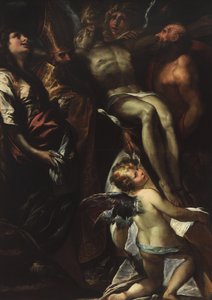 Die Kreuzabnahme mit den Heiligen Maria Magdalena, Augustinus, Hieronymus und Engeln