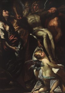 Die Kreuzabnahme mit den Heiligen Maria Magdalena, Augustinus, Hieronymus und Engeln von Giulio Cesare Procaccini