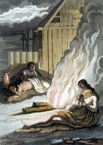 Germanen um das Feuer - in „The old and modern costume“ von Jules Ferrario, ed. Mailand von Giulio Ferrario