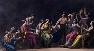 Konzert mit mehreren Instrumenten, Antikes Griechenland - in Die alte und moderne Tracht, von Dr. Ferrario, Mailand von Giulio Ferrario
