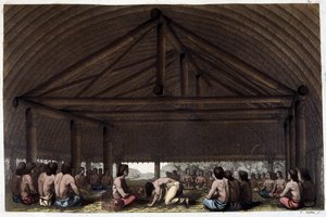 Auf der Insel der Freunde (Tonga), König Pulaho trinkt Kava - in Le costume ancien et moderne von Dr. Jules Ferrario, ed. Mailand von Giulio Ferrario