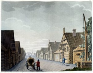 Russisches Dorf - in „Le costume ancien et moderne“ von Ferrario, hrsg. Mailand von Giulio Ferrario