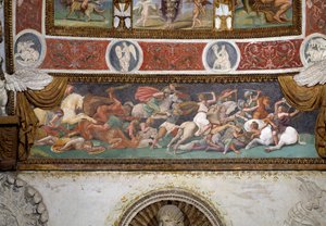 Camera delle Aquile, Detail des Frieses, der die Schlacht zwischen Griechen und Amazonen darstellt, 1528 (Fresko) von Giulio Romano