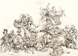 Diomedes, verwundet von Pandarus, wird von Pallas Athene getröstet von Giulio Romano