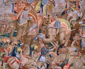 Flämischer Wandteppich. Serie Die Taten des Scipio. Die Schlacht bei Zama. Zeichner Giulio Romano. Atelier von Balthasar van Vlierden (?), Brüssel. 1523-1532. (Detail) von Giulio Romano