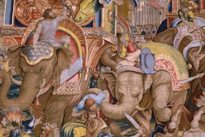 Flämischer Wandteppich. Serie Die Taten des Scipio: Die Schlacht bei Zama. Zeichner Giulio Romano. Atelier von Balthasar van Vlierden (?), Brüssel. 1523-1532. (Detail) von Giulio Romano