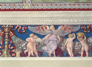 Fries aus der Camera con Fregio di Amorini (Detail von ringenden Cupidos) von Giulio Romano