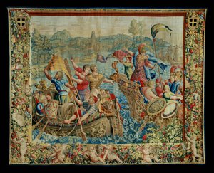 Die Geschichte von Scipio: Die Ankunft in Afrika, sechstes Stück der Tapisserie von Giulio Romano